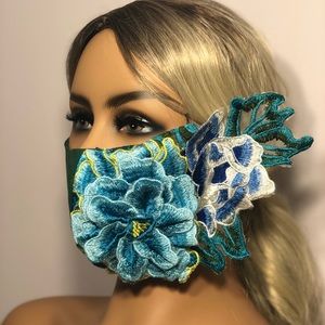 Cotton and embroidered flowers face mask